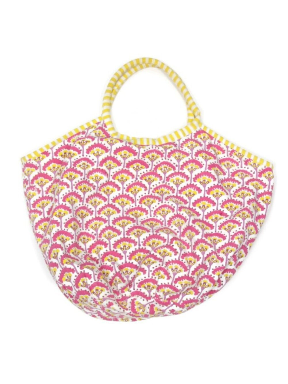 ROLLER RABBIT Bondi Bag Jemina Yellow Pink Canvas Tote Cotton Tie Closure /298
